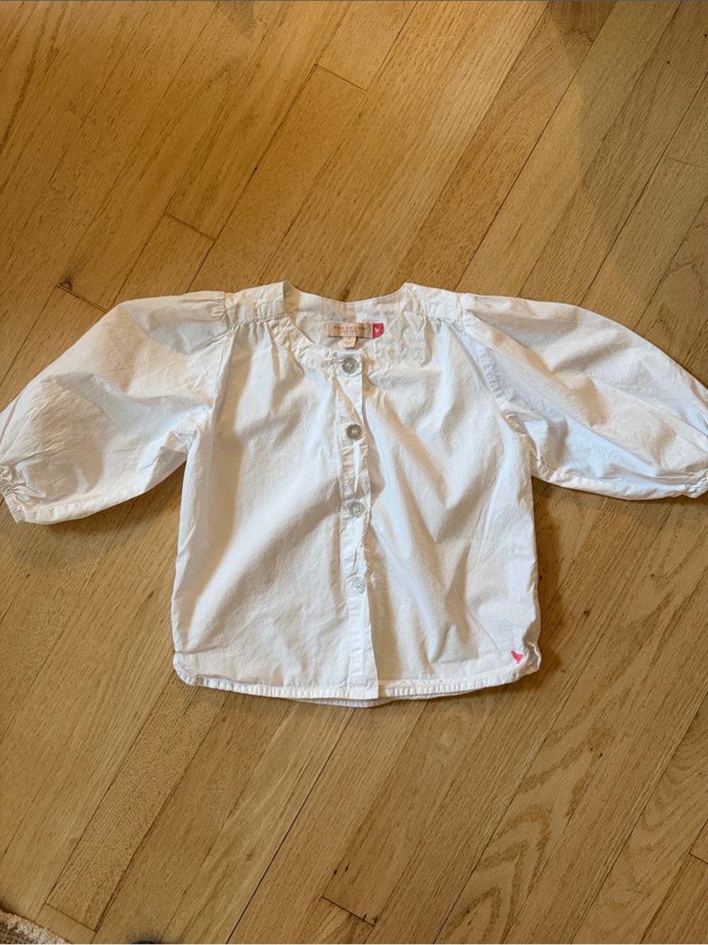 Pink Chicken White Puff-Sleeve Button-Front Shirt